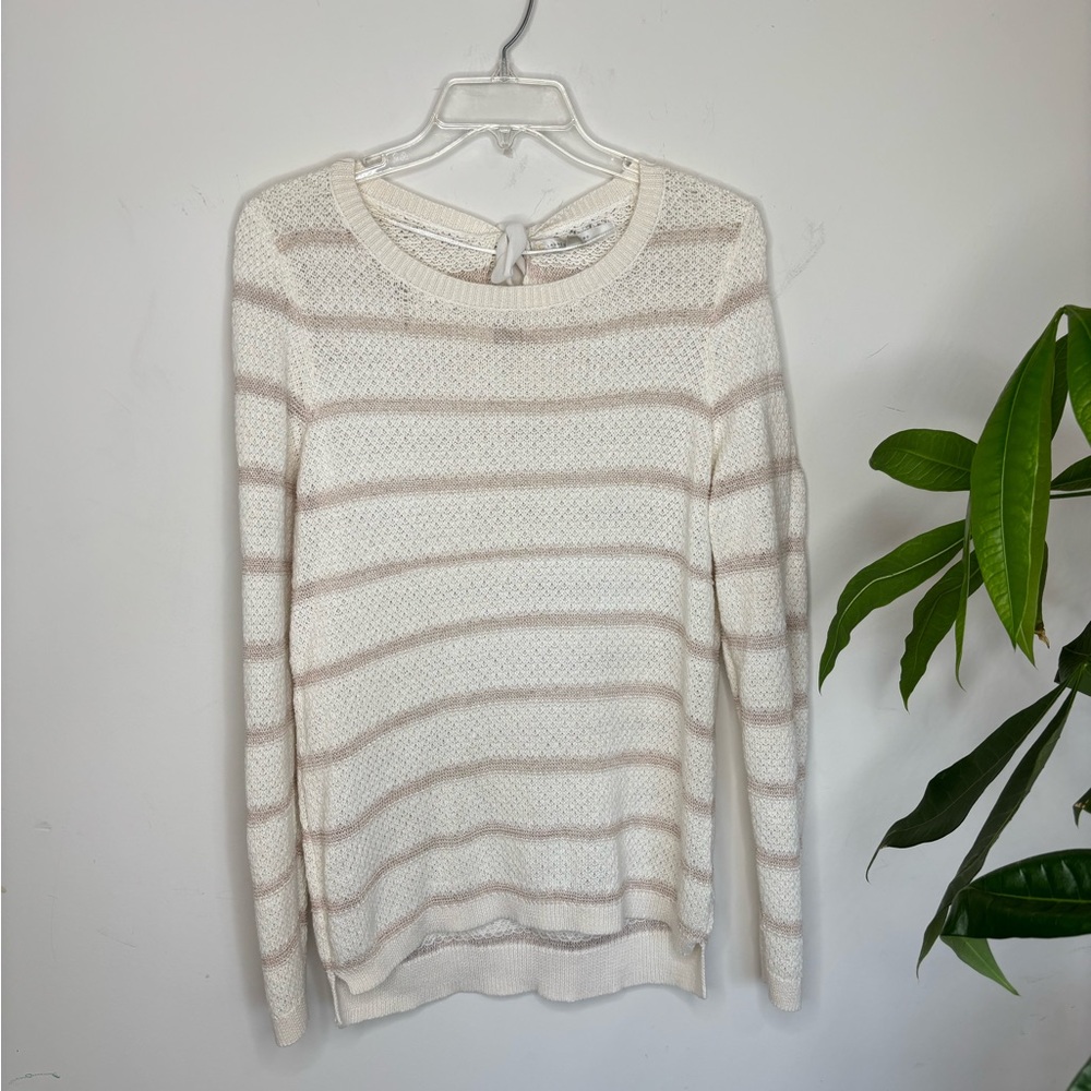 BN5 Lauren Conrad Waffle Knit Sweater Women's Large Cream Striped‎ Cute Preppy